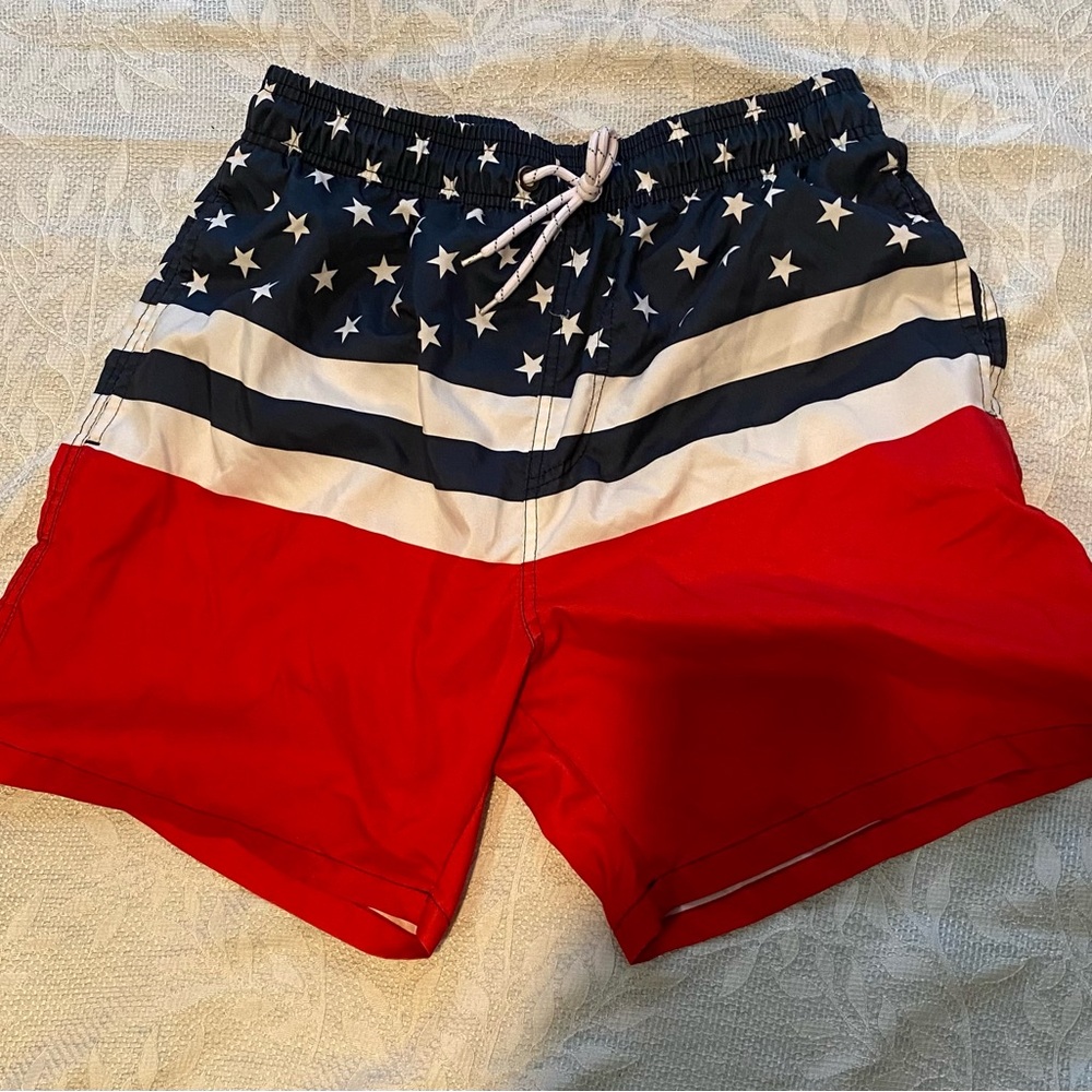 Source Unknown Red, White & Blue Star Swim Trunks